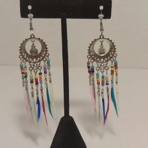 Boho Tassel Earrings Beaded Royal Feather Fringe Hook Fashion Jewelry Native - Picture 6 of 8